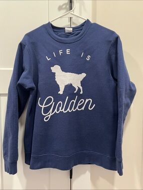 Blue "Life is Golden" Pullover Sweatshirt Golden Retriever Dog